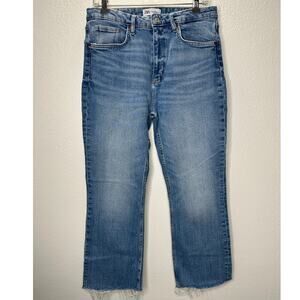 Zara Medium Light Wash Whiskered Raw Hem Mini Flare Leg Midrise Crop Jean 10